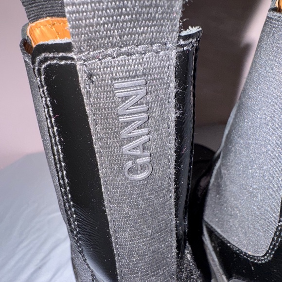 GANNI Cleated Heeled Mid Chelsea Boots in Black Naplack GUC - Picture 9 of 14